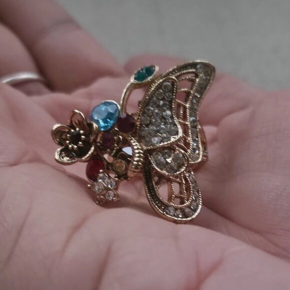 Fashion Ring Butterfly Shape Multi Color Faux Gemstone Fashion Jewelry Size - Picture 9 of 10